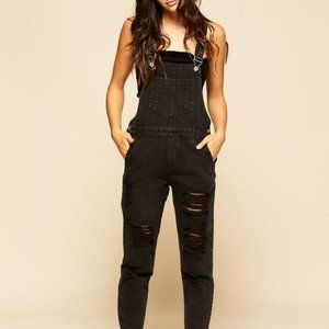 12th Tribe Black Runaway Girl Denim Overalls Size S